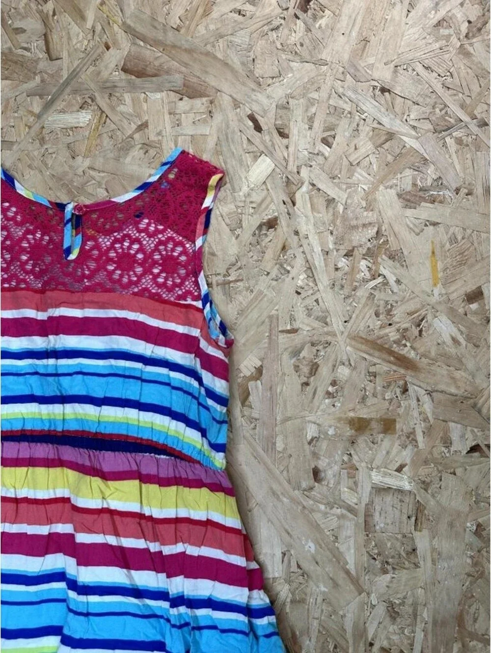 The Childrens Place Girls Dress Size 14 Multicolor Striped High Low Lace Accent